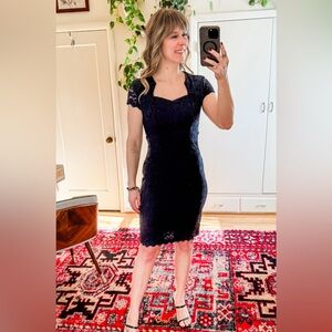 NWT Elegant Navy Lace Bodycon Dress Sz Sm